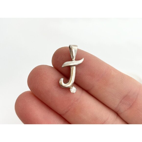 Avon Letter J w/ CZ Gemstone 925 Sterling Silver Vintage Pendant | Charm - Picture 6 of 11